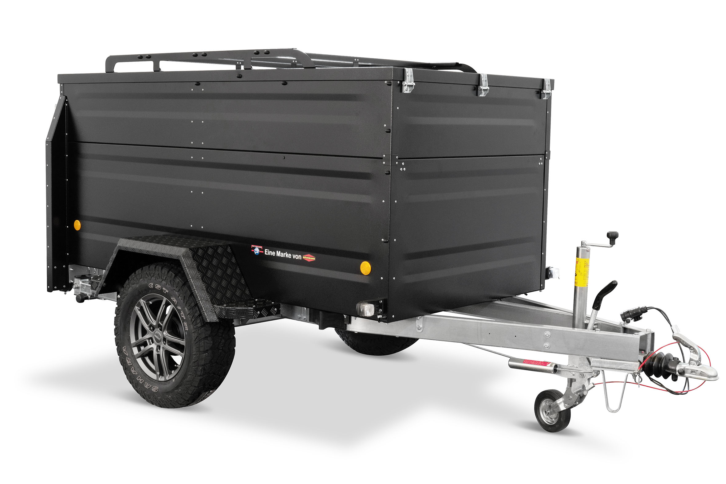 Campingový Přívěs OFFROAD Bržděný 1300Kg Černý - Zvýšený Prodloužený